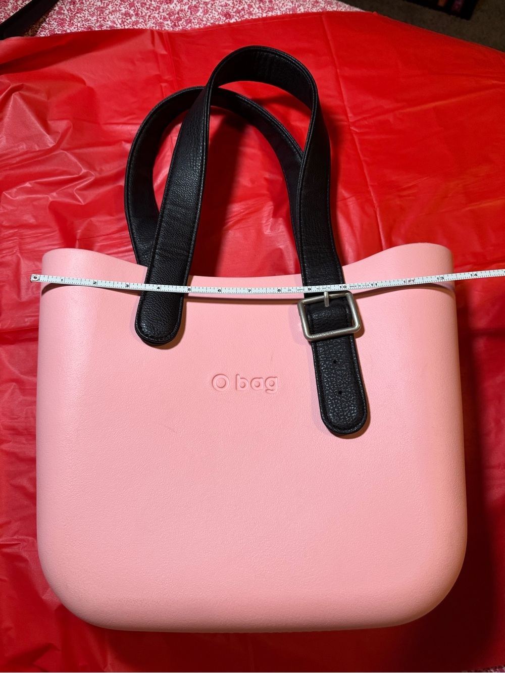 O bag Pink Tote with Black Straps — Sleek Everyday Carryall